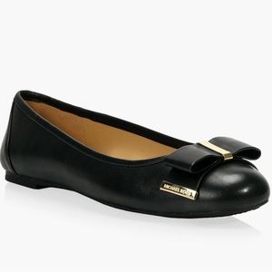 Black Leather Ballerina Flat Shoes Michael Kors Kiera Ballet